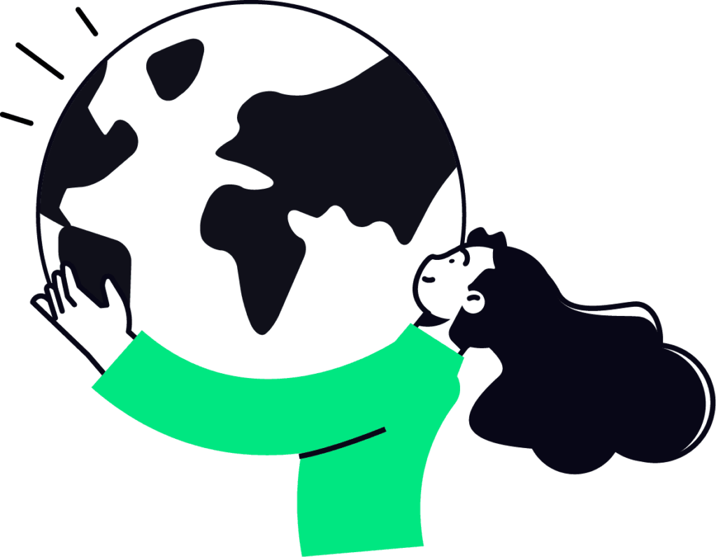 Ilustración persona abrazando un mundo
