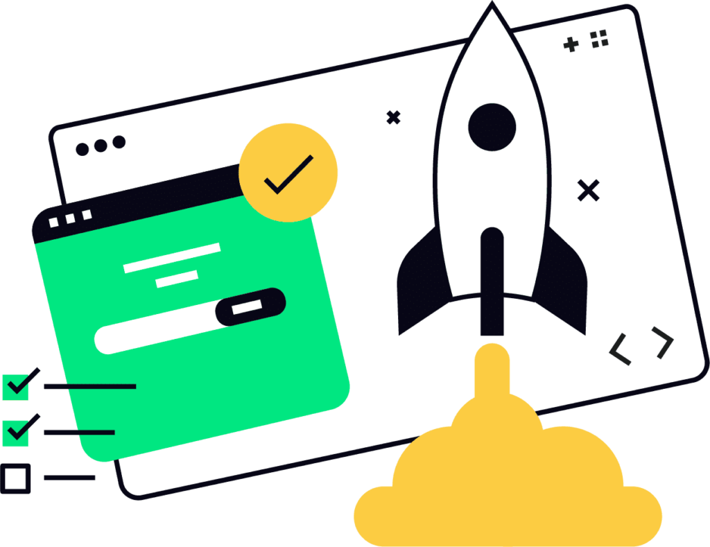 Ilustración una pagina web con un cohete